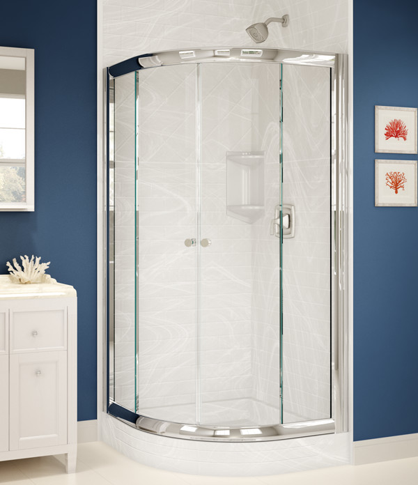 corner shower with glass walls