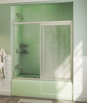 bathtub with a glass door before renovation