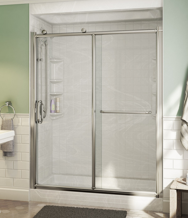 tub-to-shower conversion with a glass sliding door